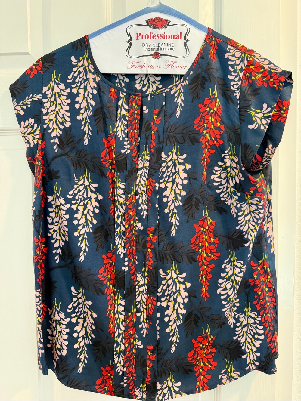 Boden Navy Sleeveless Top with Red & Pink Floral Drops